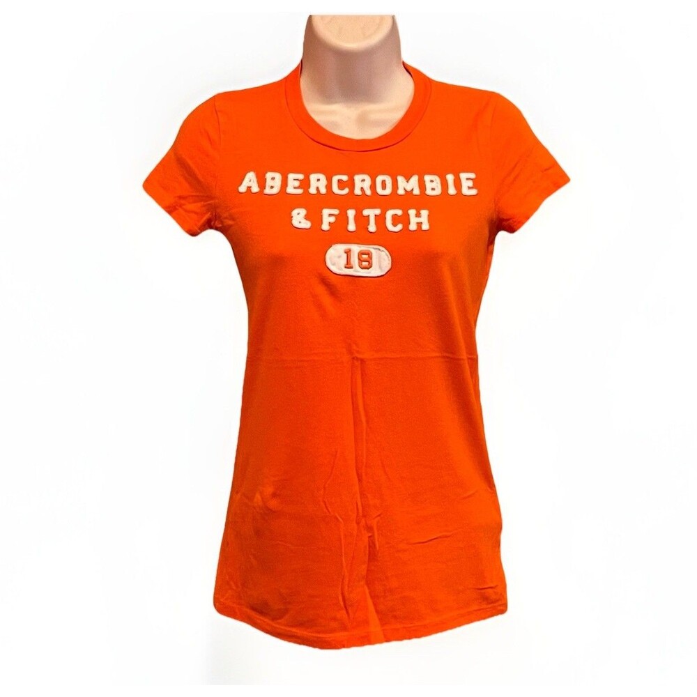 VTG Y2K Abercrombie & Fitch Patchwork Letters Baby T Shirt Womens S Orange